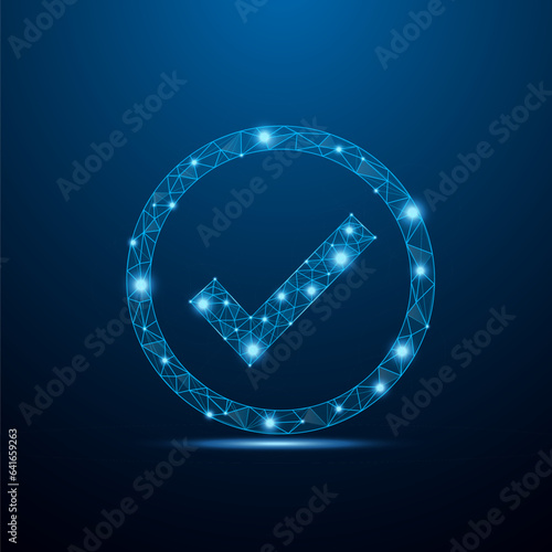 Low poly Check Mark icon vector with futuristic concept. Quality check low poly wire-frame design