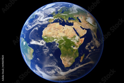 Full Earth planet against dark background, focused on Africa. © DenisNata