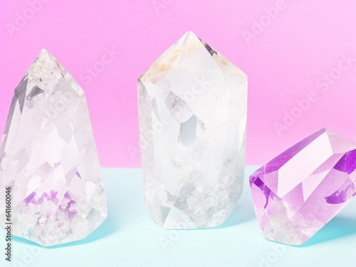 "Crystal Elegance: Isolated Three-Dimensional Quartz Gemstone Cluster Growing Amidst a Colorful Background - A Captivating Display of Natural Beauty and Radiance."