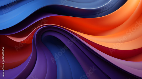 colorful abstract background with many waves in the colors orange and blue, in the style of shaped canvas, dark purple and light crimson, abstraction-création