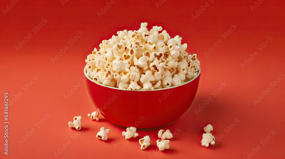 Popcorn isolated red background. Generative Ai Popcorn isolated red background. Generative Ai