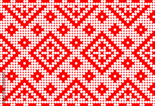 Vector illustration of Ukrainian ornament in ethnic style, identity, vyshyvanka, embroidery for print clothes, websites, banners. Background. Geometric design, border, copy space, frame