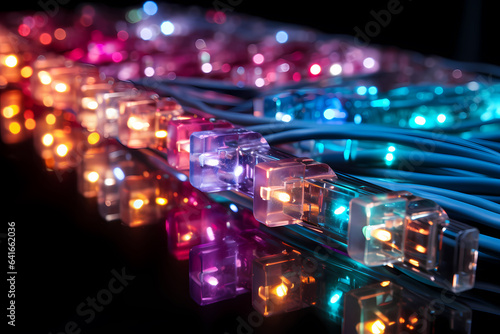 Colored electric cables and led. optical fiber, intense colors, background for technology image and new business trends © Planetz
