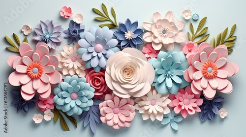 flower card design 3d template, in the style of feminine sticker art, paper sculptures, shaped canvas, floral motifs, color art, pastel-hued © EnelEva