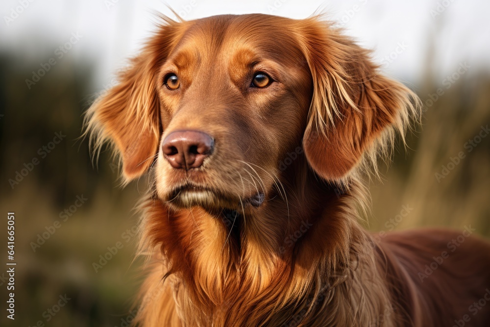 Portrait of beautiful golden retriever dog outdoor in field