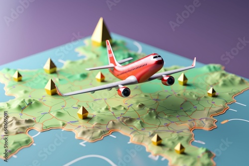Airplane pin GPS. 3D world map icon for seamless navigation concept