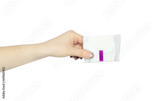 women's pads in hand isolated from background, concept to pass or throw away