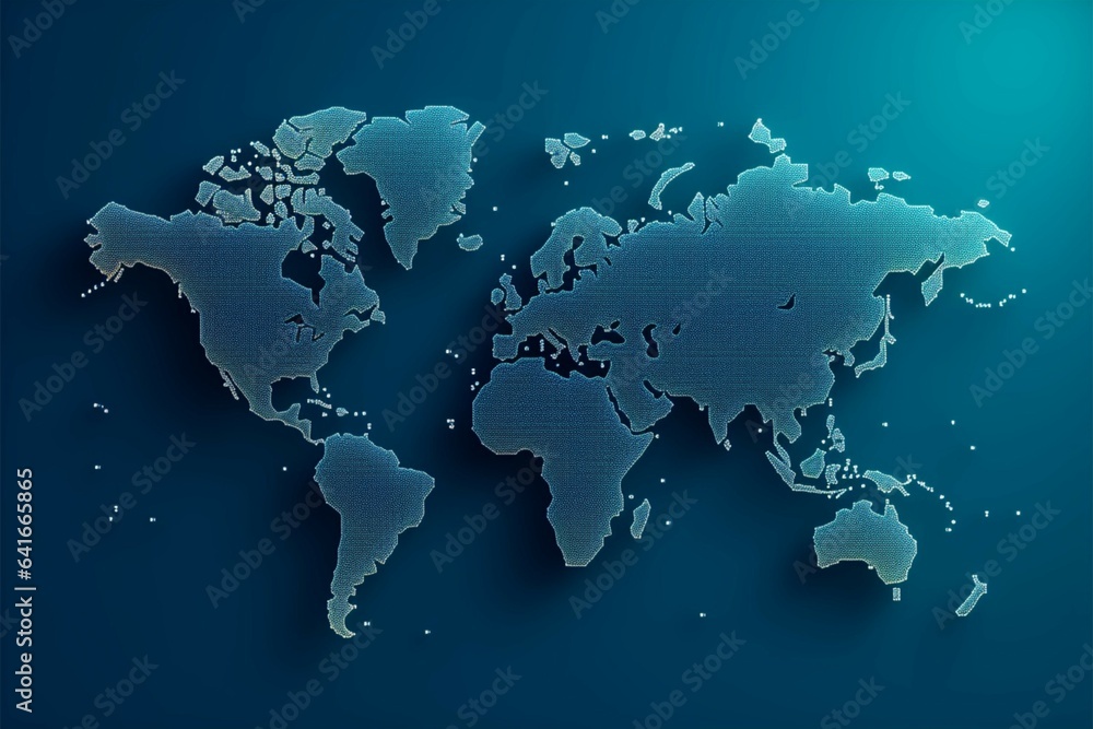 Dotted world map on a blue background in an artistic illustration Dotted world map on a blue background in an artistic illustration