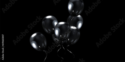 Celebration background with elegantly arranged black balloons. Vector 3D illustration design
