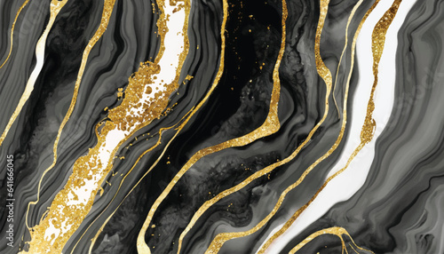 Abstract black and gold ink vector art background for cover design, card, flyer, poster and design Hand drawn vector. Fluid art Monochrome watercolour backdrop Black stone Marble.
