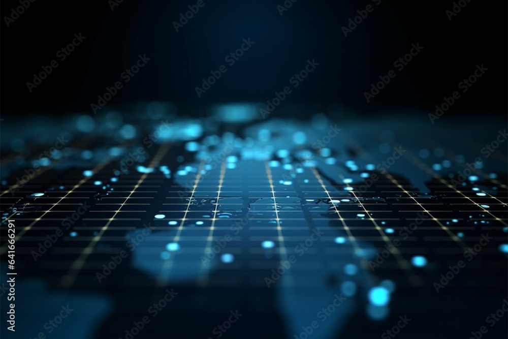 Globally inspired. Abstract tech background features blue polka dot world Globally inspired. Abstract tech background features blue polka dot world