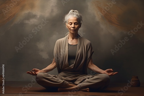 An Older Woman Meditating in a Yoga Pose