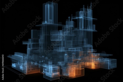 Isolated black 3D rendering reveals X ray view of architectural structure