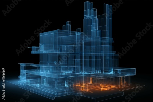 Isolated black 3D x ray building in detailed rendering