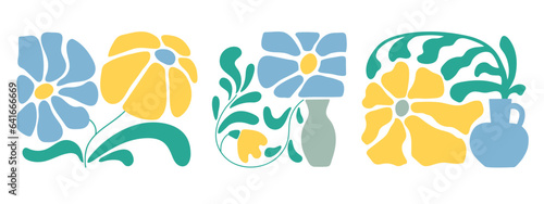 Flowers,organic trendy modern naive floral shape,botanical groovy simple aesthetic plant.Hand-drawn minimal style,abstract boho summer naive decor.Isolated.Vector illustration