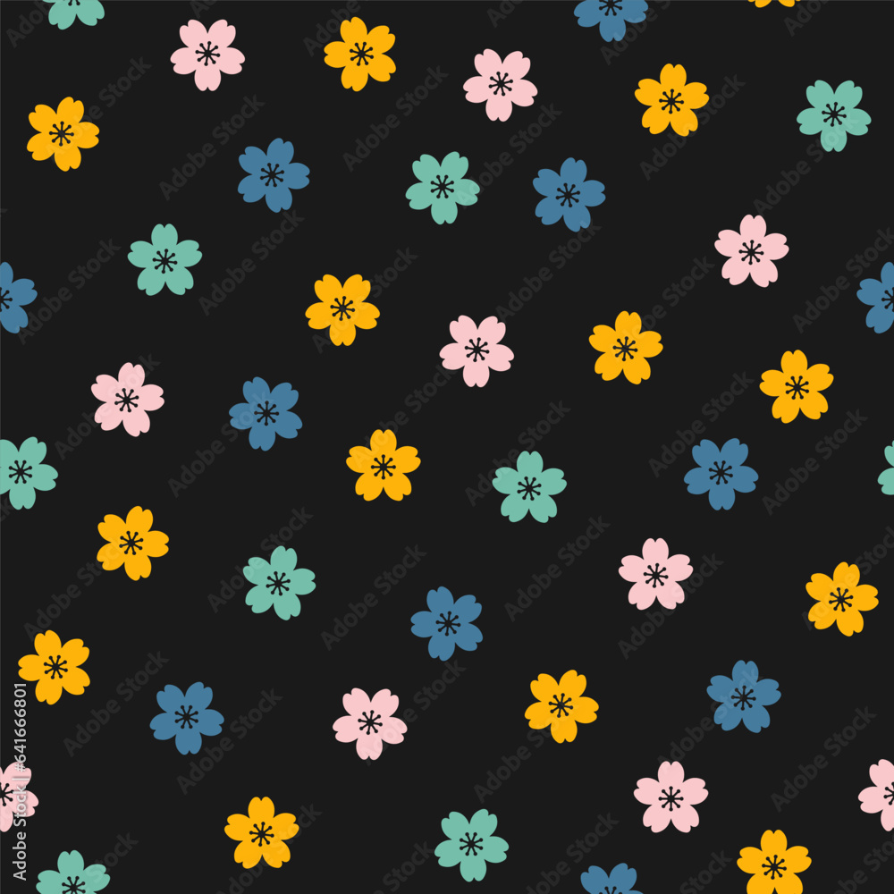 Seamless pattern with colorful flower and black background Seamless pattern with colorful flower and black background
