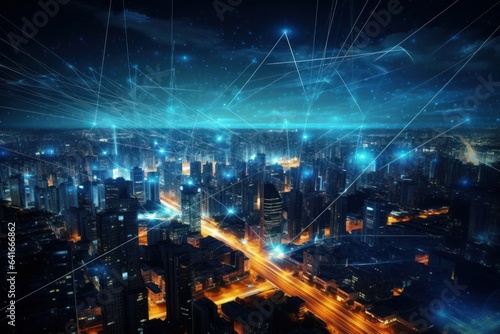 Illuminated digital cityscape  Web network and blockchain technology interconnect in a night city  showcasing the power of web3.