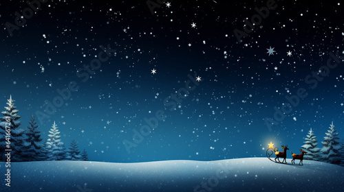 Starry Night and Santa's Sleigh Merry Christmas Background, with copy space