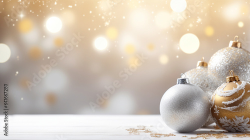 Elegant Gold and Silver Christmas Decorations Merry Christmas Background, with copy space