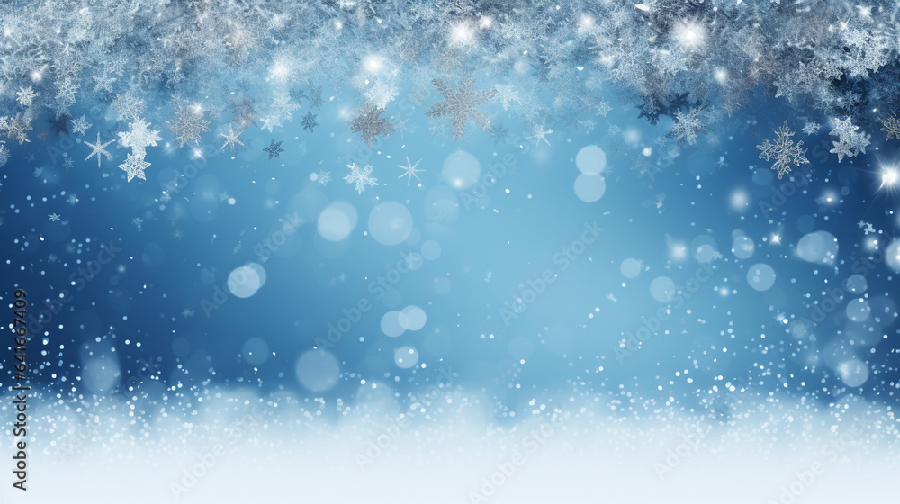 Shimmering Snowfall and Winter Wonderland Merry Christmas Background, with copy space