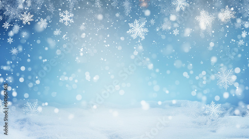 Shimmering Snowfall and Winter Wonderland Merry Christmas Background  with copy space