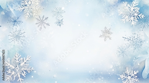 Frosty Snowflakes and Warm Wishes Merry Christmas Postcard, watercolor style, with copy space © Катерина Євтехова
