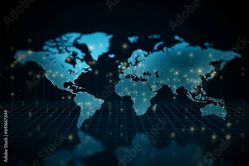Polka dot world map on abstract blue tech background for business