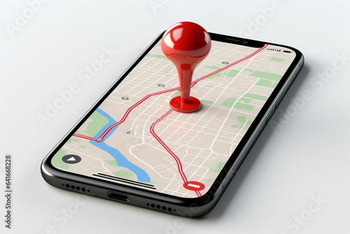 Smartphone screen template with red GPS pin, rendered in 3D