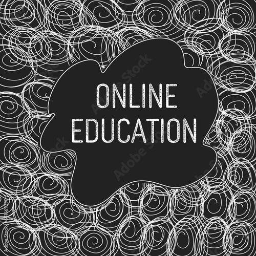 Online Education Black White Circular Scribble Text 