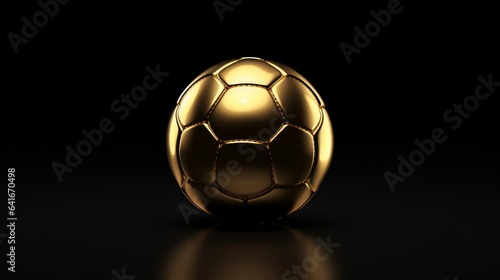 Gold soccer ball or football isolated on black 3d illustration dark background with sport winner championship tournament and golden king crown competition trophy champion cup, Generative AI