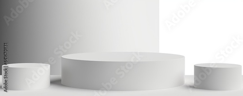 Blank winner podium platform stage isolated on png background with first place victory pedestal ceremony or modern white product presentation display and minimal cylinder stand backdrop, Generative AI
