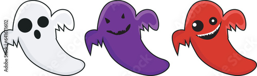 vector ghosts collection, Happy Halloween Set of flat Halloween scary ghostly monsters. Cartoon spooky character