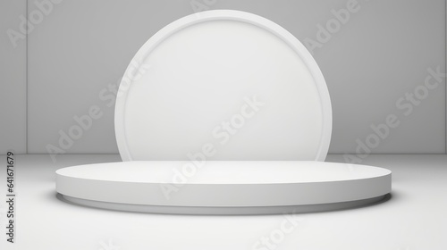 Pedestal of Platform display with modern stand podium on white room background. Blank Exhibition stage backdrop or empty product shelf. 3D rendering, Generative AI