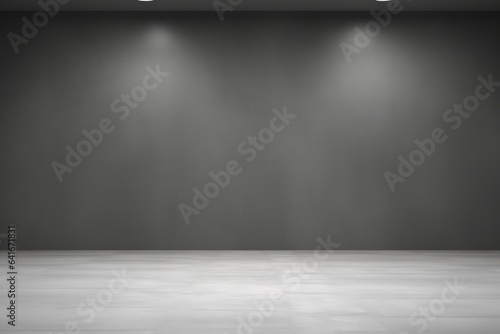 Empty gray background and spotlight with studio for showing or design. Blank backdrop made from cement material. Realistic 3D render, Generative AI © Picture Perfection