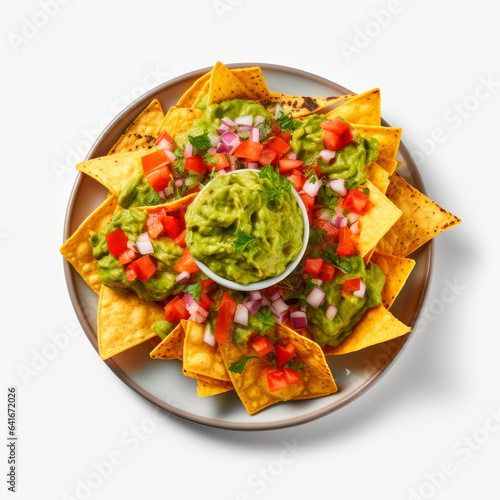 plate of guacamole on white background