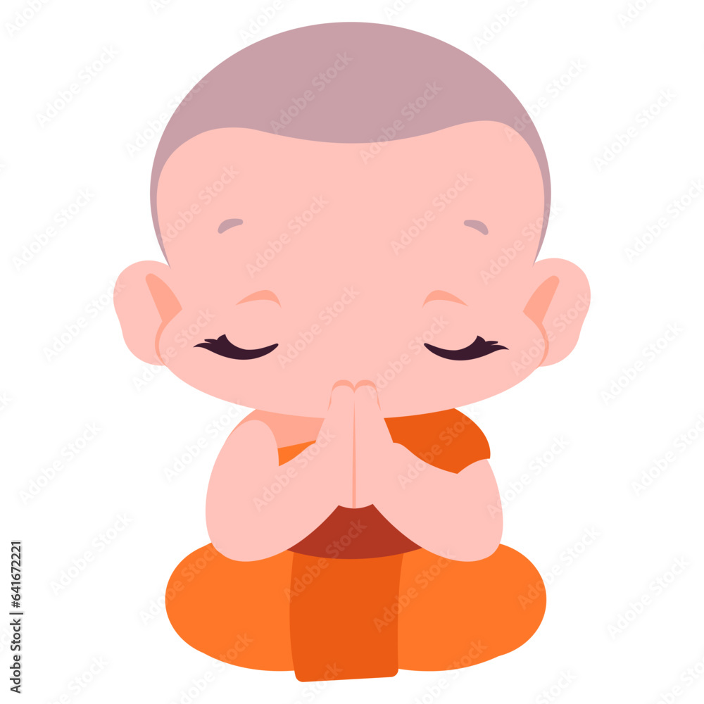 Novice monk praying flat illustration Novice monk praying flat illustration