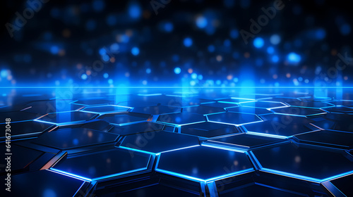 Hexagonal abstract technology blue background. electric glow hexagonal background. illustration.