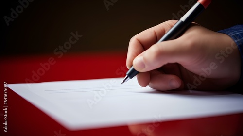 A hand holding a pen over a piece of paper and writing something down.
