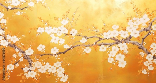 梅の金箔屏風のイラスト photo