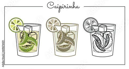 Alcohol drinks line art illustration. Vector illustration Caipiorinha