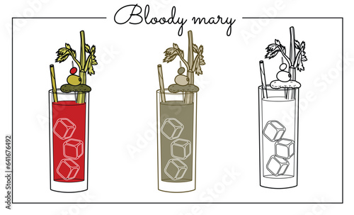 Alcohol drinks line art illustration. Vector illustration Bloody mary