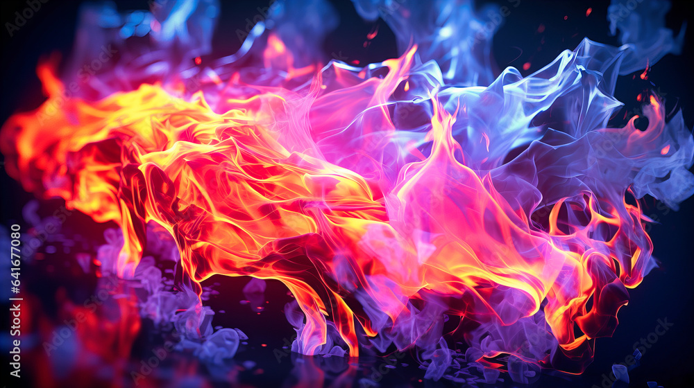 Neon paint fire, its flames licking and dancing in radiant hues Stock ...