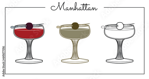 Alcohol drinks line art illustration. Vector illustration Manhattan