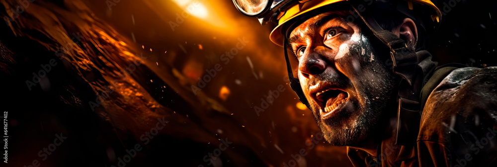 miner deep underground, illuminated by their headlamp, extracting valuable minerals.