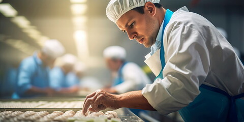 portrait of a worker in a food processing plant, ensuring quality and safety standards are met.