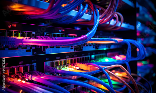 servers connection with Fiber optic cable internet photo