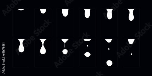 Water drop animation. 2d cartoon water drooping frame. Raindrop classic animated effect.
