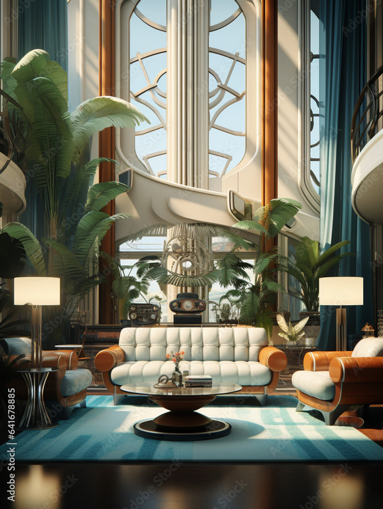 Fototapeta premium a living room in an apartment in art deco style apartment, created with Generative AI technology