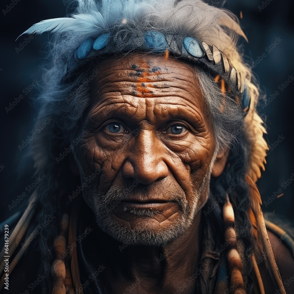 Elderly man close-up portrait of Indian american outdoor appearance