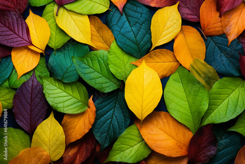 Abstract image of leaves transforming from green to vibrant autumn colors, capturing the seasonal metamorphosis and creation in plants, love and creation